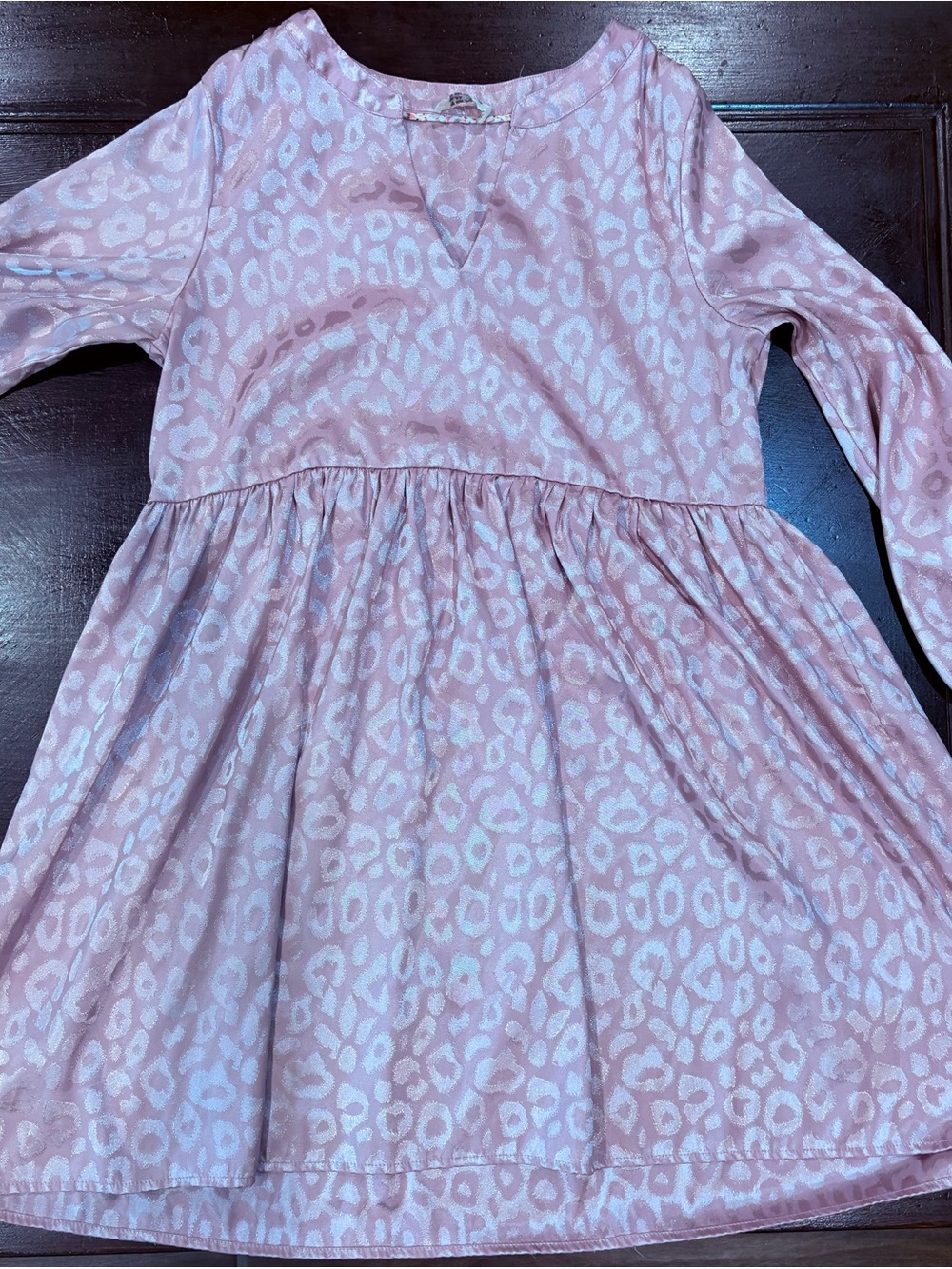Umgee Pink Shimmer Leopard-Texture Long Sleeve Dress